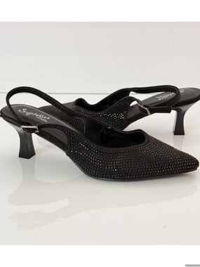 Seychelles Black Studded Slingback Heels Kitty Size 8